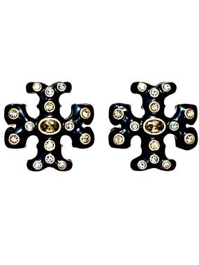 TORY BURCH ROXANNE NAVY BLUE JEWELLED STUD EARRINGS